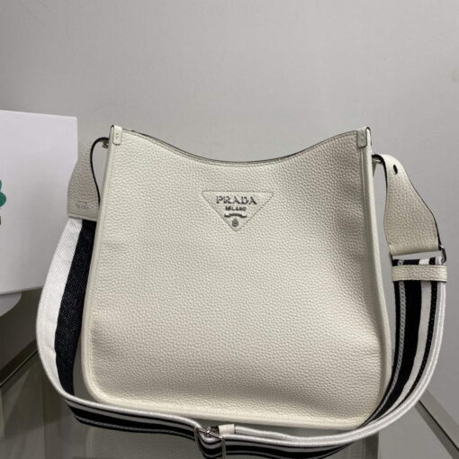Replica Prada Leather hobo bag 1BC073 white 6