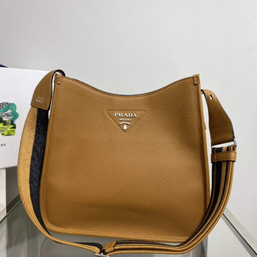 Replica Prada Leather hobo bag 1BC073 Tan 6