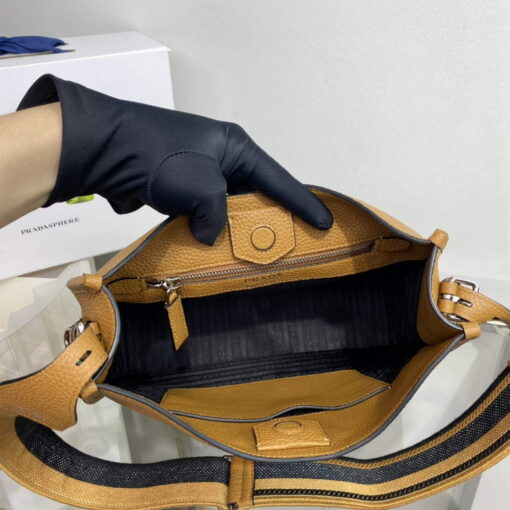 Replica Prada Leather hobo bag 1BC073 Tan 7