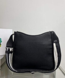Replica Prada Leather hobo bag 1BC073 In Black
