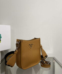 Replica Prada 1BH191 Leather mini shoulder bag tan