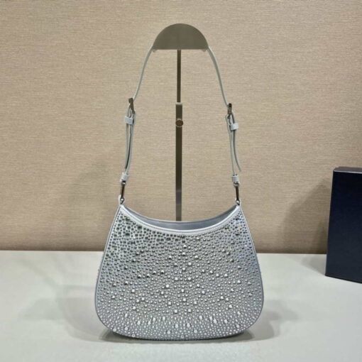 Replica Prada 1BC169 Prada Cleo satin bag with appliqués White 3