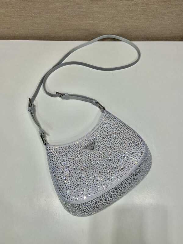 Replica Prada 1BC169 Prada Cleo satin bag with appliqués White 8