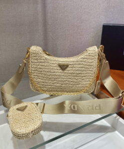 Replica Prada 1BH204 Prada Re-Edition 2005 Raffia Bag in Apricot 2