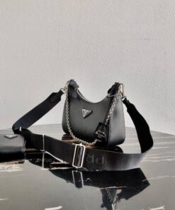 Replica Prada 1BH204 Prada Re-Edition 2005 Saffiano leather Bag in Black Silver