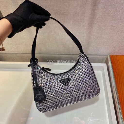 Replica Prada 1NE515 Prada Hobo Diamond Mini Shoulder Bag Sliver 2