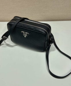 Replica Prada Leather bag with shoulder strap 1BH082 Black