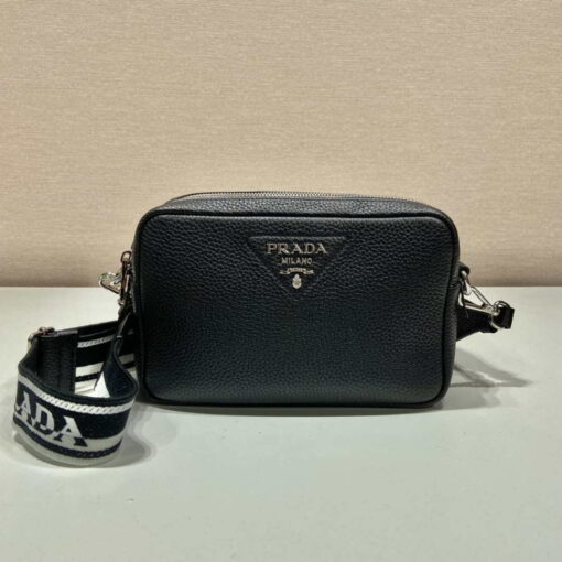 Replica Prada Leather bag with shoulder strap 1BH082 Black 2