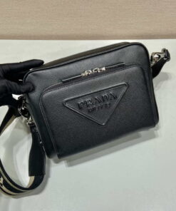 Replica Prada 2VH152 Saffiano leather shoulder bag Black 2