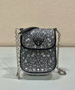 Replica Prada 1BH185 Mini Cleo satin bag with crystals Black
