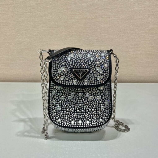 Replica Prada 1BH185 Mini Cleo satin bag with crystals Black