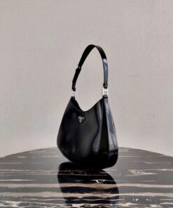 Replica Prada 1BC156 Prada Cleo Brushed Leather Shoulder Bag Black