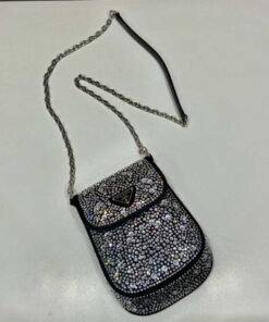 Replica Prada 1BH185 Mini Cleo satin bag with crystals Black 2
