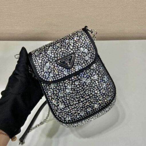 Replica Prada 1BH185 Mini Cleo satin bag with crystals Black 3