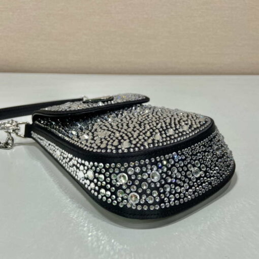 Replica Prada 1BH185 Mini Cleo satin bag with crystals Black 5