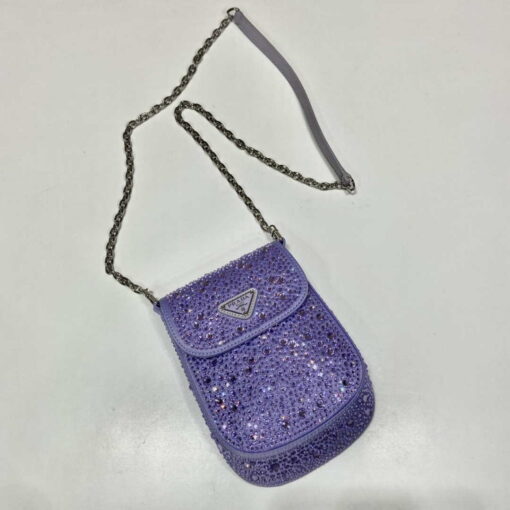 Replica Prada 1BH185 Mini Cleo satin bag with crystals Purple 3