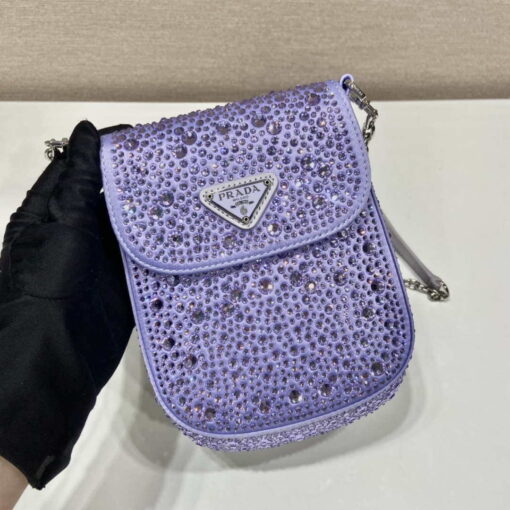 Replica Prada 1BH185 Mini Cleo satin bag with crystals Purple 4