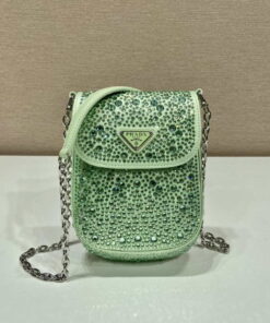 Replica Prada 1BH185 Mini Cleo satin bag with crystals Green