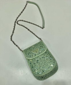 Replica Prada 1BH185 Mini Cleo satin bag with crystals Green 2