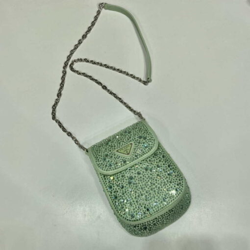 Replica Prada 1BH185 Mini Cleo satin bag with crystals Green 2