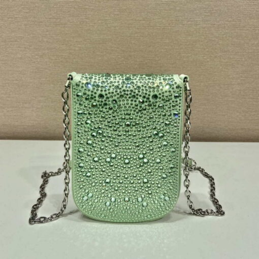 Replica Prada 1BH185 Mini Cleo satin bag with crystals Green 3