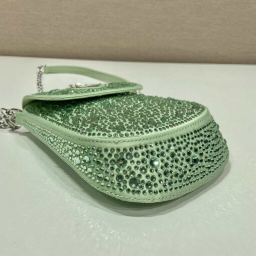 Replica Prada 1BH185 Mini Cleo satin bag with crystals Green 4