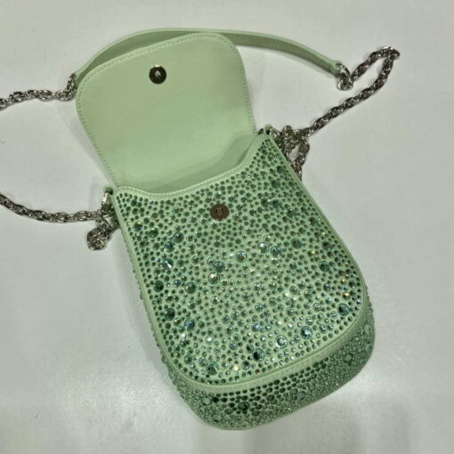 Replica Prada 1BH185 Mini Cleo satin bag with crystals Green 5