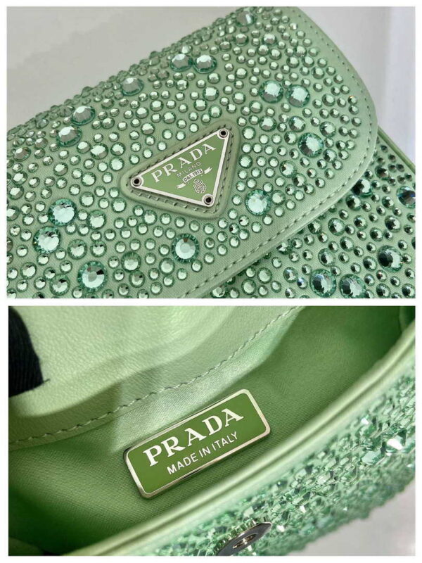 Replica Prada 1BH185 Mini Cleo satin bag with crystals Green 7