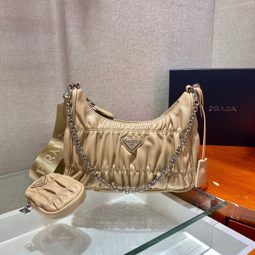 Replica Prada 1BH204 Mini Bags Prada Crossbody Leather bag In Apricot Replica Prada 1BH204 Mini Bags Prada Crossbody Leather bag In Apricot