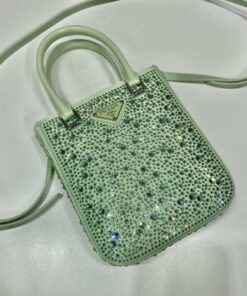 Replica Prada 1BA331 Small satin tote bag with crystals Green 2