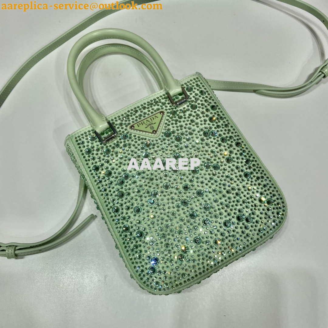 Replica Prada 1BA331 Small satin tote bag with crystals Green 2 Replica Prada 1BA331 Small satin tote bag with crystals Green 2