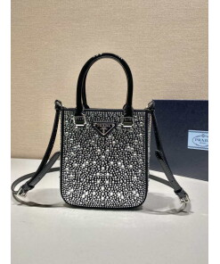 Replica Prada 1BA331 Small satin tote bag with crystals Black