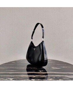 Replica Prada 1BC156 Prada Cleo Brushed Leather Shoulder Bag Black