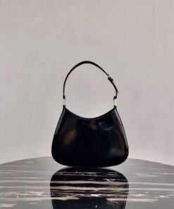Replica Prada 1BC156 Prada Cleo Brushed Leather Shoulder Bag Black 2