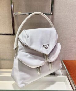 Replica Prada Signaux Nylon and Leather Hobo Bag 1BC160 White