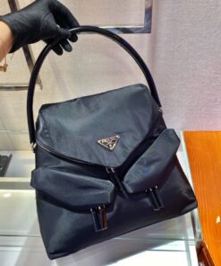 Replica Prada Signaux Nylon and Leather Hobo Bag 1BC160 Black 2