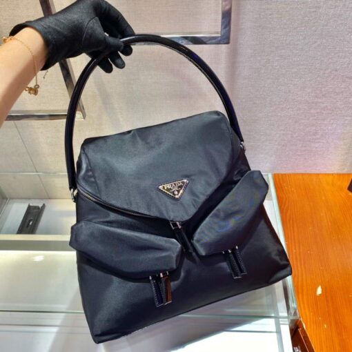 Replica Prada Signaux Nylon and Leather Hobo Bag 1BC160 Black 2