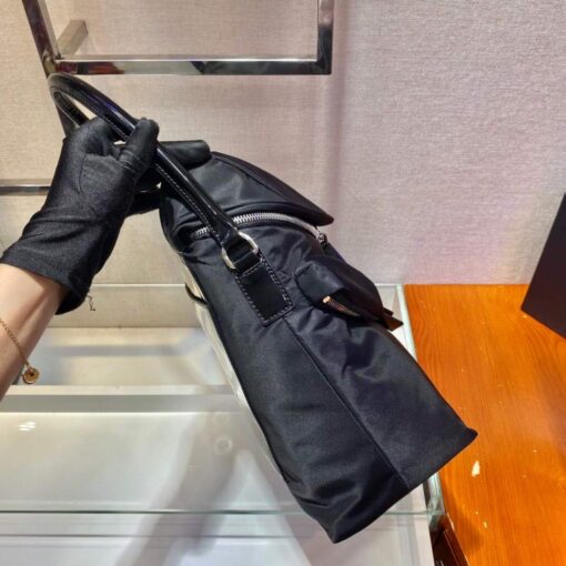 Replica Prada Signaux Nylon and Leather Hobo Bag 1BC160 Black 4