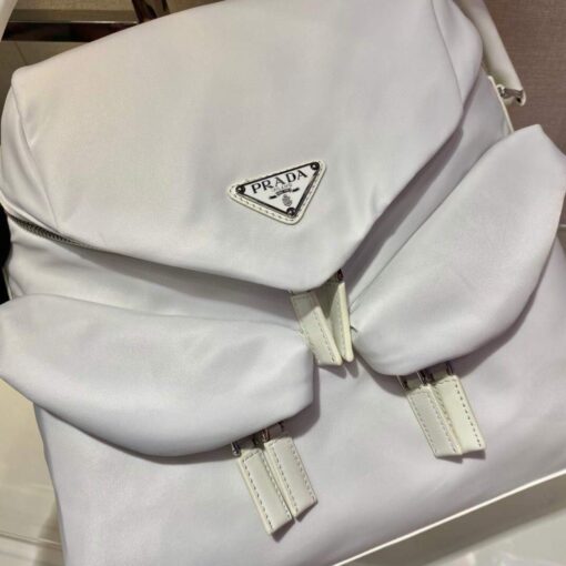 Replica Prada Signaux Nylon and Leather Hobo Bag 1BC160 White 3