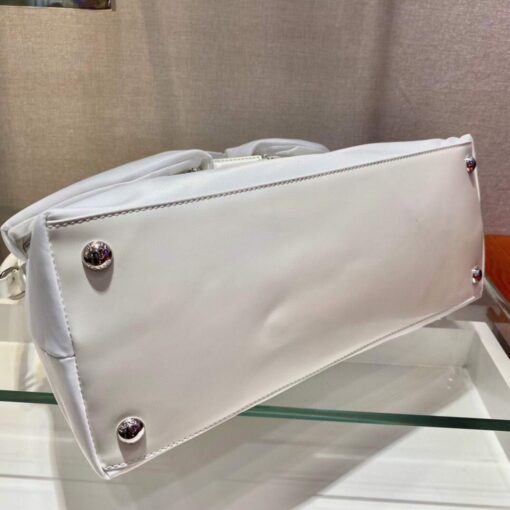 Replica Prada Signaux Nylon and Leather Hobo Bag 1BC160 White 5
