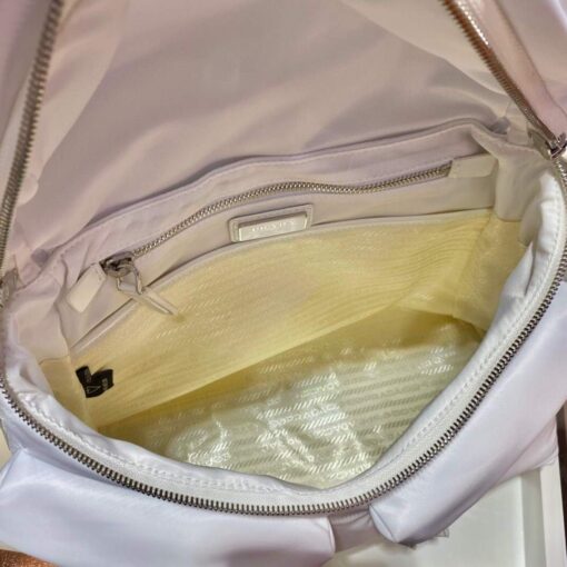 Replica Prada Signaux Nylon and Leather Hobo Bag 1BC160 White 6