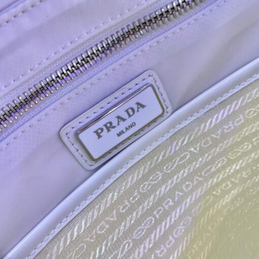 Replica Prada Signaux Nylon and Leather Hobo Bag 1BC160 White 7