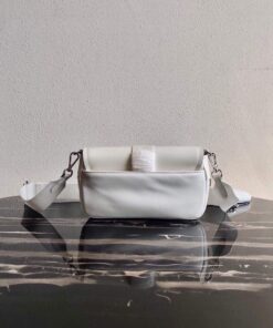 Replica Prada Pocket Nylon and Brushed Leather Bag 1BD295 White 2