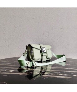 Replica Prada Pocket Nylon and Brushed Leather Bag 1BD295 Green