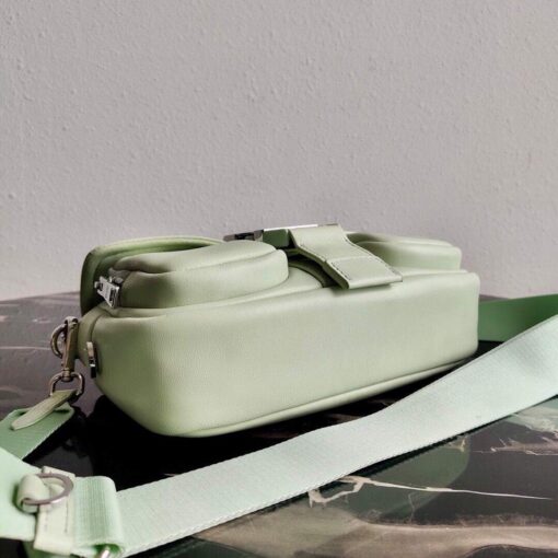 Replica Prada Pocket Nylon and Brushed Leather Bag 1BD295 Green 2