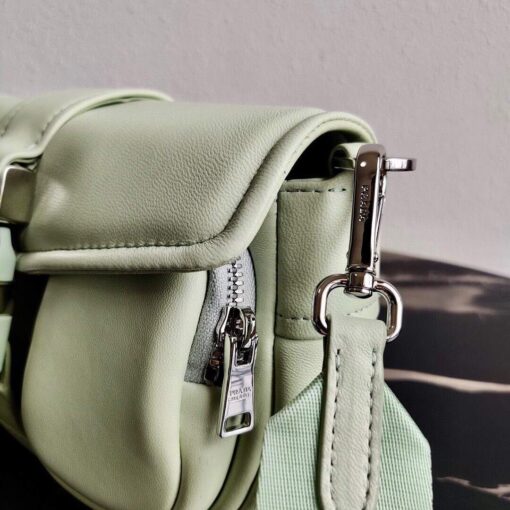 Replica Prada Pocket Nylon and Brushed Leather Bag 1BD295 Green 5