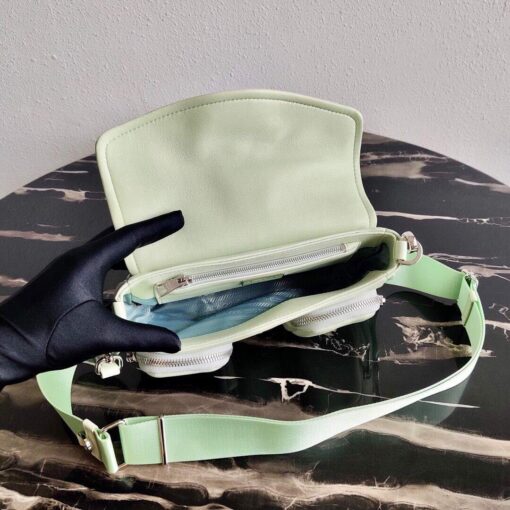 Replica Prada Pocket Nylon and Brushed Leather Bag 1BD295 Green 7