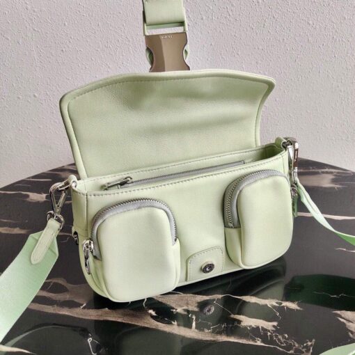 Replica Prada Pocket Nylon and Brushed Leather Bag 1BD295 Green 8