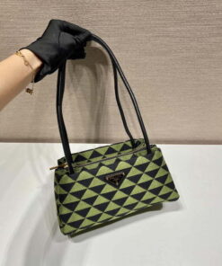 Replica Prada 1BA368 From The Runway Small embroidered fabric Prada Symbole bag Black Ivy Green