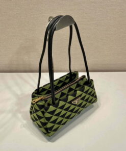 Replica Prada 1BA368 From The Runway Small embroidered fabric Prada Symbole bag Black Ivy Green 2